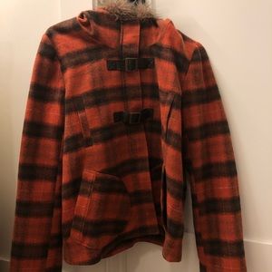 BB Dakota Plaid Toggle Jacket w/ Fur Hood